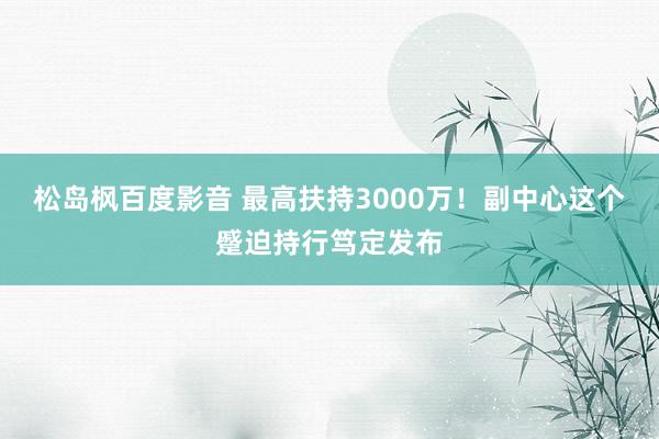 松岛枫百度影音 最高扶持3000万！副中心这个蹙迫持行笃定发布