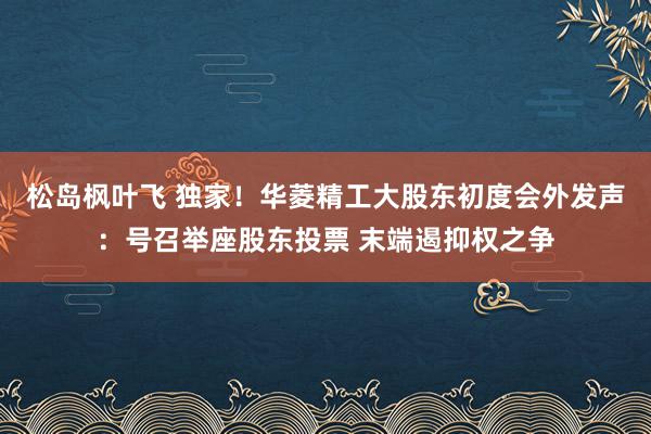 松岛枫叶飞 独家！华菱精工大股东初度会外发声：号召举座股东投票 末端遏抑权之争