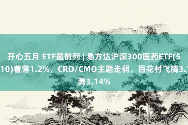 开心五月 ETF最前列 | 易方达沪深300医药ETF(512010)着落1.2%，CRO/CMO主题走弱，百花村飞腾3.14%