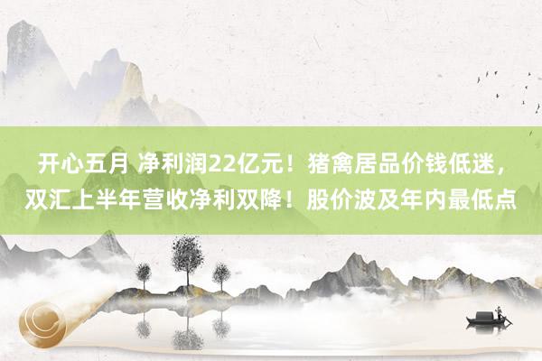 开心五月 净利润22亿元！猪禽居品价钱低迷，双汇上半年营收净利双降！股价波及年内最低点