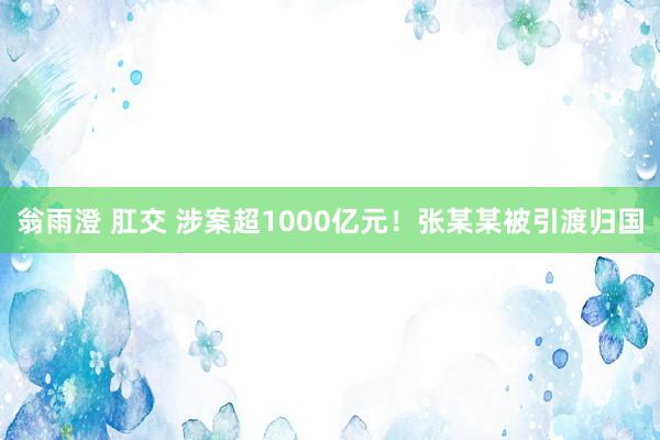 翁雨澄 肛交 涉案超1000亿元！张某某被引渡归国