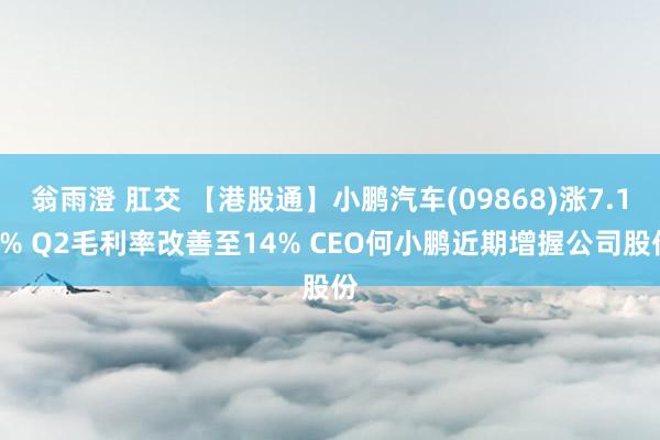 翁雨澄 肛交 【港股通】小鹏汽车(09868)涨7.18% Q2毛利率改善至14% CEO何小鹏近期增握公司股份